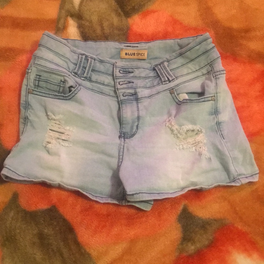 Light blue denim shorts